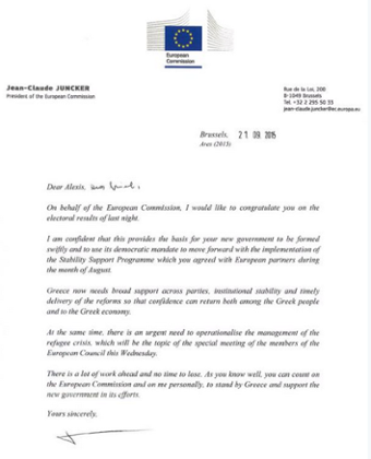 Jean-Claude Juncker's letter to Alexis Tsipras