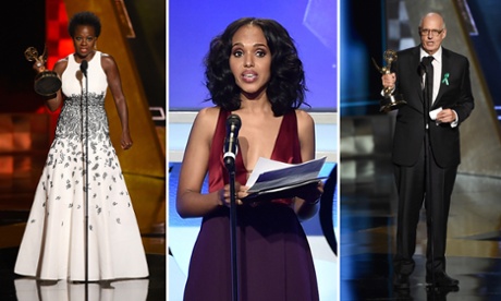 Viola Davis (left) and Jeffrey Tambor (right) gave rousing speeches at the 2015 Emmy awards, while Kerry Washington (centre) called for more LGBT representation in the media at the 2015 Glaad awards.