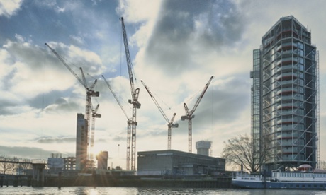 View of apartment block development on the Thames, London, UK