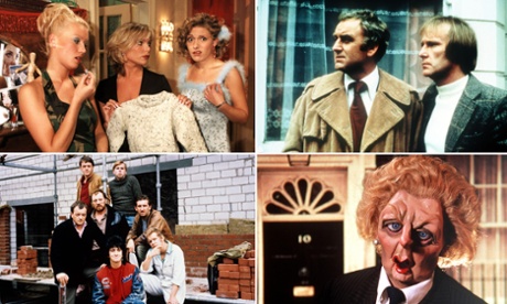ITV's best and worst shows (clockwise from top left): Babes in the Wood; The Sweeney; Margaret Thatcher in Spitting Image; Auf Wiedersehen, Pet.