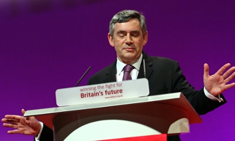 Gordon Brown defends his premiership at the Manchester conference in 2008.