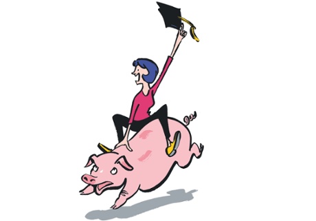 Sophie Heawood riding a pig illustration