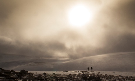 Walkers in the Cairngorm mountains near Aviemore.
