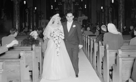 Yogi Berra on his wedding day to Carmen Short in 1949.