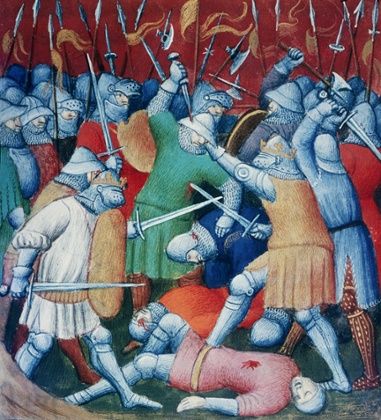 Manuscript illustration depicting the taking of Damietta during the fifth crusade.