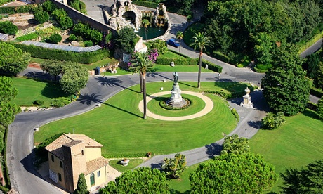 Aerial shot of the Vatican gardens from St Peter's Basilica, Rome.