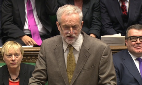 Jeremy Corbyn, the new leader of Britain's opposition Labour Party takes part in his first Prime Minister's Questions in the House of Commons.