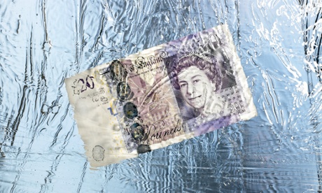 twenty pound note frozen in ice
