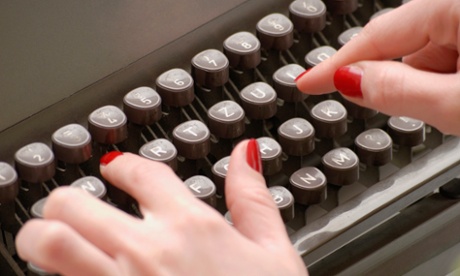 Typing on a typewriter