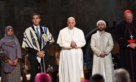 Pope Francis attends a multi-religious service at the 9/11 memorial.