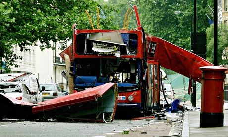 The wreck of a double-decker bus is pictured in Tavistock Square