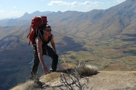 Welsh adventurer Ash Dykes doing a practice climb in Madagascar before the start of his attempt to trek the length of the world's fourth largest island.