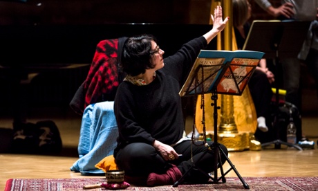 Lore Lixenberg leads the group meditation in Rolf Hind's Lost in Thought at LSO St Luke's, London.