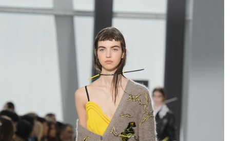 A model with a road-trip fringe walks in the Christopher Kane spring/summer 2016 show.