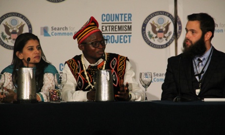 Yousef Assidiq and other participants of the Global Youth Summit against violent extremism on a panel