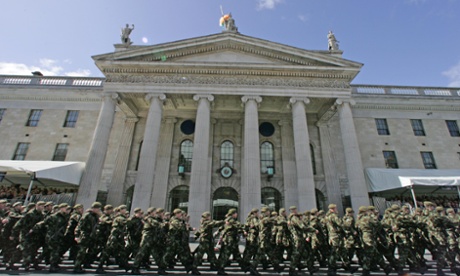 Troops march in front of Dublin's General Post Office in 2006 to mark the 90th anniversary of Ireland's 1916 uprising against Britain.