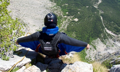 Base jumper Gary Connery at Monte Brento, Italy.