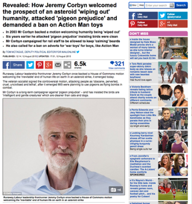 Mail Online story about Jeremy Corbyn