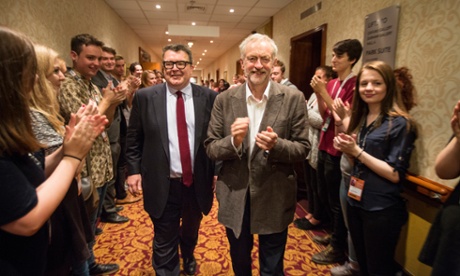 Rock-star reception … Jeremy Corbyn at the Young Labour meeting