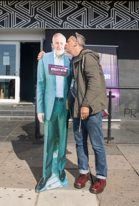 Feel the love … Simon Hattenstone with a Corbyn cutout