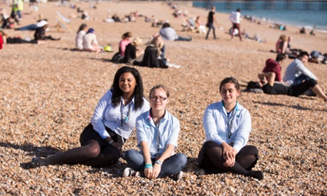 Larissa Kennedy, Annabel Davies and Ashvini Rae on Brighton beach