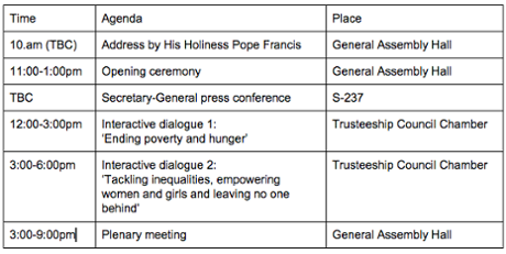 Timetable of events for Friday, 25 September.