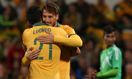 Luongo congratulates Leckie on breaking his scoring drought. (Photo by Paul Kane/Getty Images)