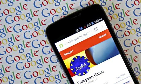 A smartphone, showing a European Union Google Plus account page