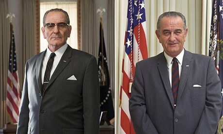 Bryan Cranston as Lyndon B Johnson, with the real LBJ, right.