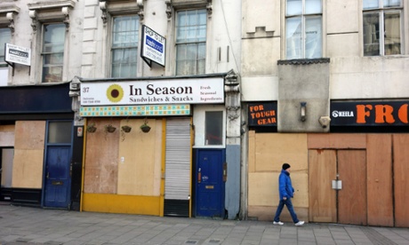 Aow of empty shops to let in Bloomsbury, central London.