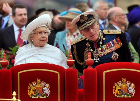 Queen Elizabeth II and Duke of Edinburgh during the Diamond Jubilee Pageant on the River Thames in London, 2012