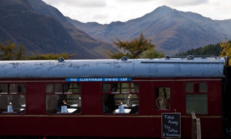 A restored dining car at Glenfinnan station, Scotland