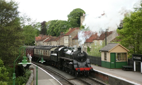 A steam train at Pickering station on the North Yorkshire Moors Railway