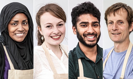 The Great British Bake Off semi-finalists: Nadiya Jamir Hussain, Flora Shedden, Tamal Ray and Ian Cumming