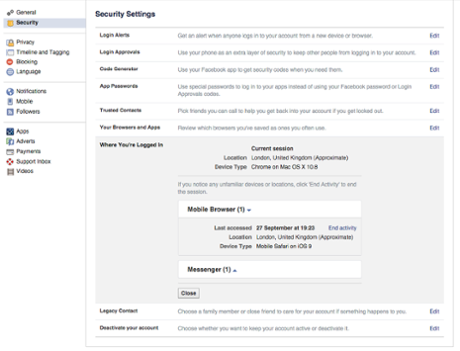 Facebook log out remotely