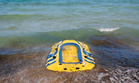 refugees' abandoned dinghy on Kos