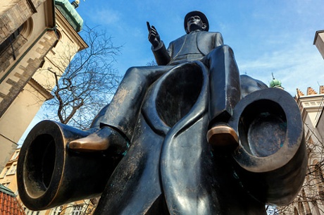 Statue of Franz Kafka in the Jewish Quarter.