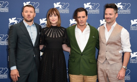 The gang's all here ... from left: Black Mass cast members Joel Edgerton, Dakota Johnson and Johnny Depp, and director Scott Cooper.