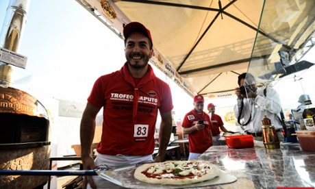 A contestant at the pizza festival.