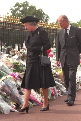 The Queen and Prince Philip the day before the funeral of Diana, Princess of Wales, in 1997.