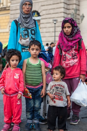 Mary Al Aboud, 33, and her children (left to right) Jena, four, Muhammad, five, Rua, two, and Nada 10.