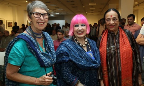 Robyn Beeche, left, with Zandra Rhodes, centre, and Anjolie Ela Menon in April this year.