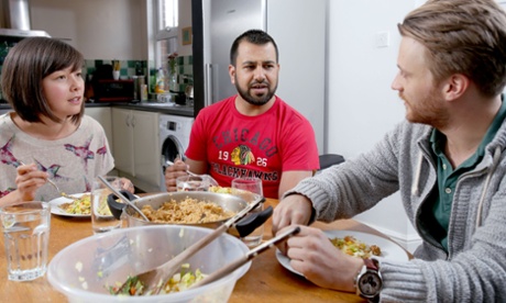 Muhammad, Yoshiko Stokoe and Jack Palmer share a meal.