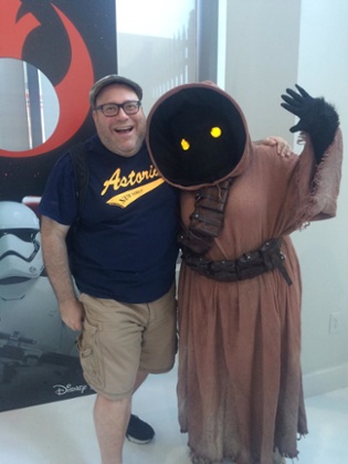 The author with a Jawa at the Star Wars Day of Play in New York. 