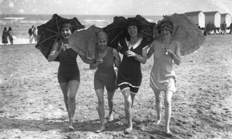 1926: Women display the flapper figure on the beach at Skegness.