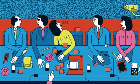 Business meeting with woman asleep