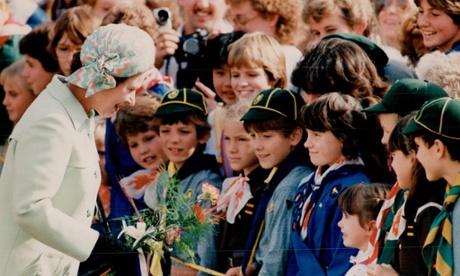 The Queen meets some Canadians in 1985.