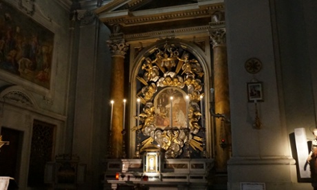 Spot the poo? The rescued Annunciation fresco, in its over-the-top rococo frame.