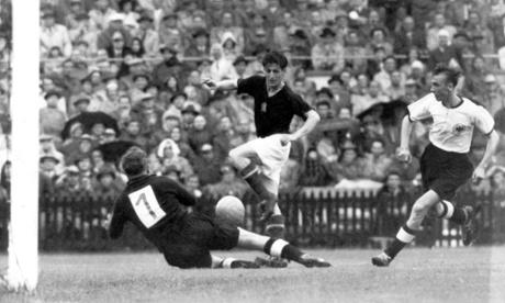 Hungary's Sandor Kocsis, here in the centre of the action against West Germany in the 1954 World Cup final, scored an astonishing 75 goals in 68 internationals.