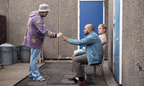 Waiting for school dinners … Andrew Ellis as Gadget, Andrew Shim as Milky and Thomas Turgoose as Shaun.